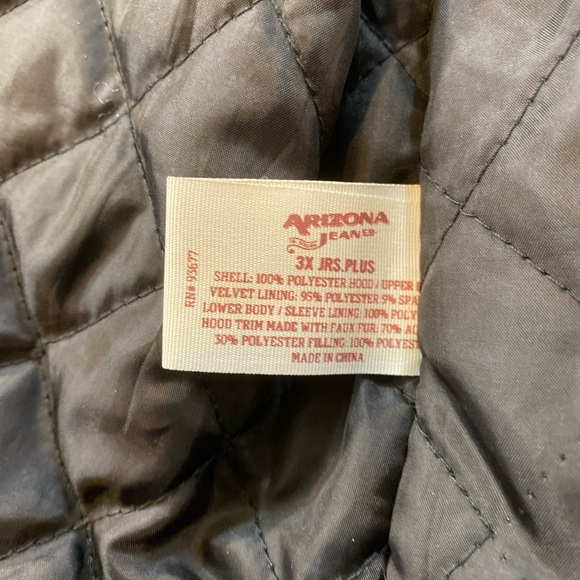 Arizona Jeans Co Womens Black Jacket Faux Fur Hood Rain Slick Jrs Plus 3X - Picture 13 of 16
